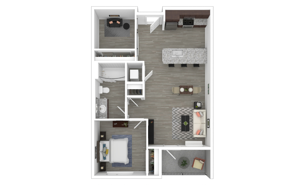 A4-DEN - 1 bedroom floorplan layout with 1 bathroom and 714 square feet