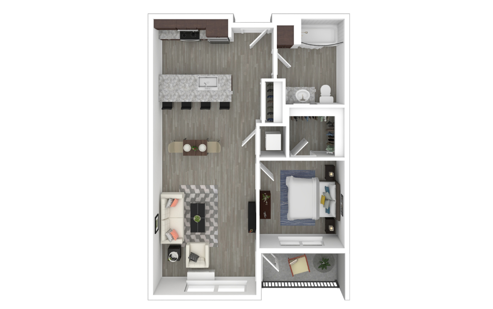 A3 - 1 bedroom floorplan layout with 1 bathroom and 737 square feet