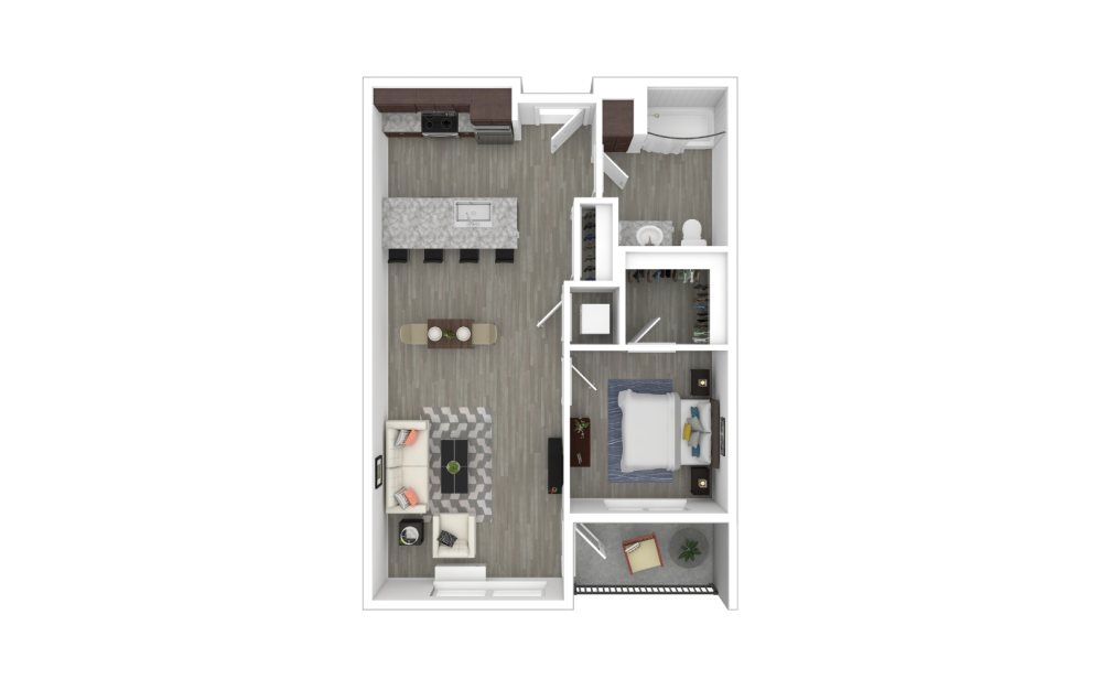 A1 - 1 bedroom floorplan layout with 1 bathroom and 693 square feet
