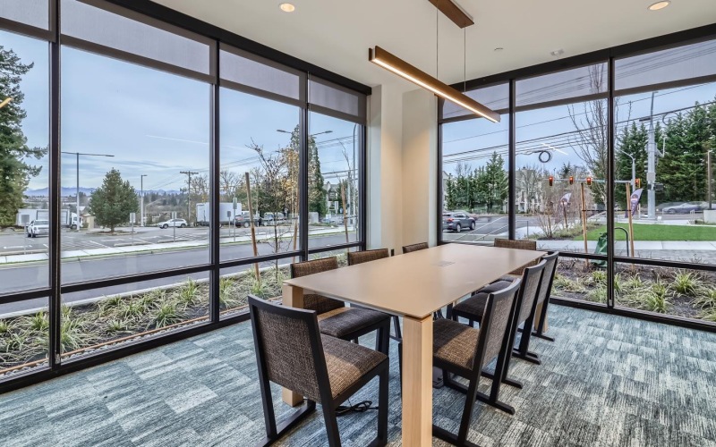 a carpeted business lounge