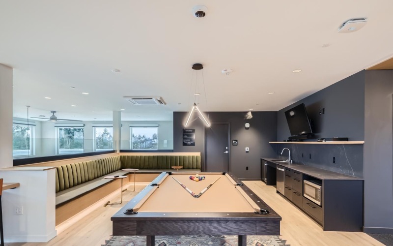 a clubroom with billiards